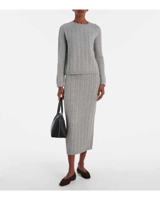 Max Mara Gray Max Mara Cable-Knit Wool And Cashmere Pencil Skirt