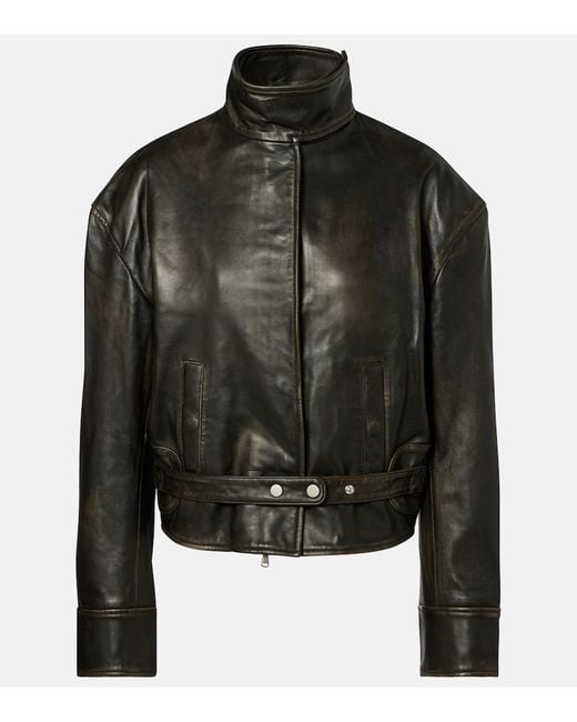 Christopher Esber Black Burnished Eddie Leather Bomber Jacket