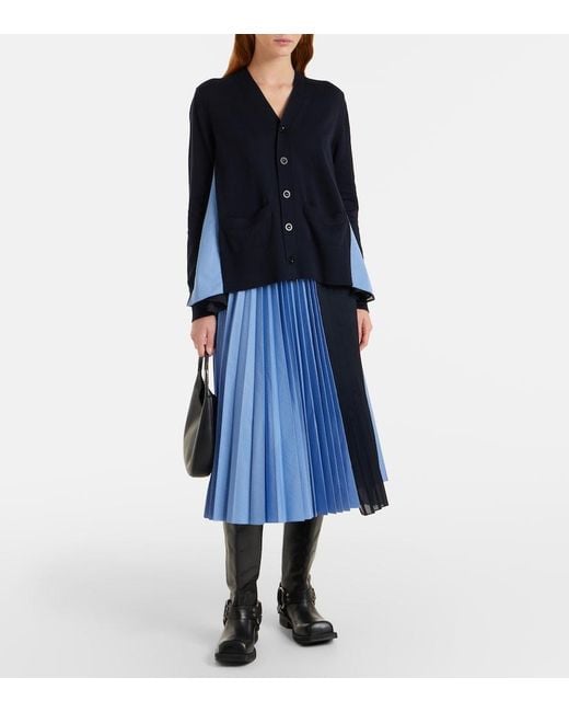 Sacai Blue Striped Cotton-Blend Poplin Midi Skirt