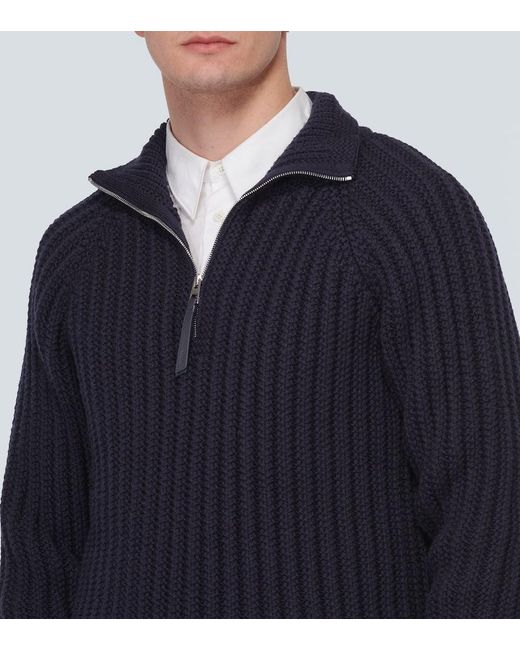 Loewe Blue Ribbed-knit Wool Half-zip Sweater for men