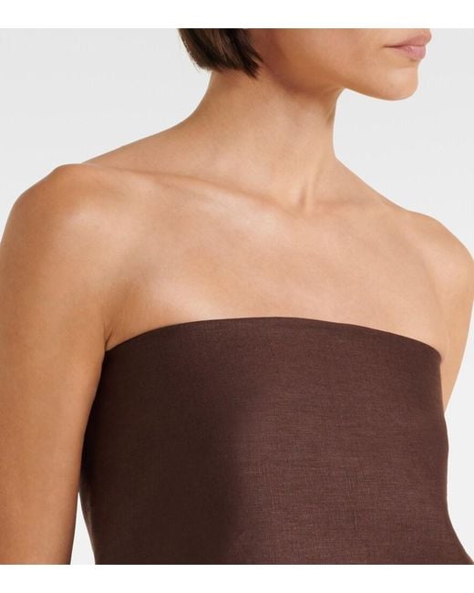 Staud Brown Samara Embellished Linen Top