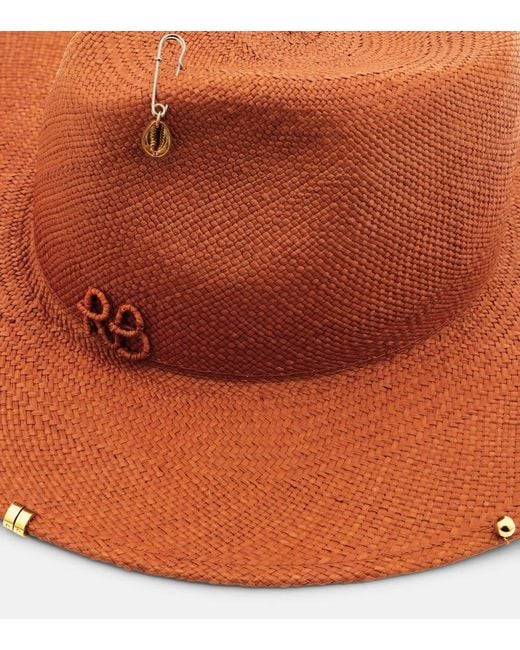 Ruslan Baginskiy Brown Chain-Detail Straw Fedora