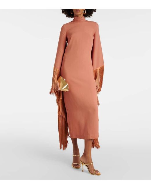 ‎Taller Marmo Orange Del Mar Fringed Crepe Midi Dress