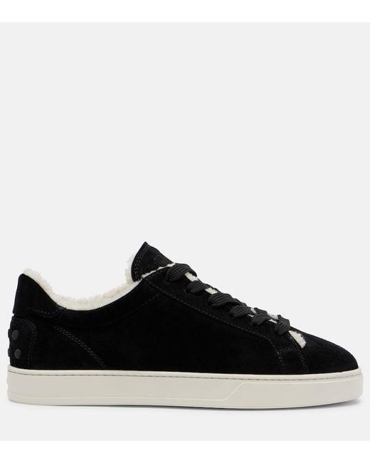Tod's Black Cassetta Shearling-Lined Suede Sneakers