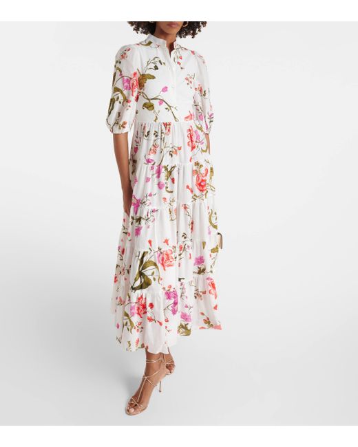 Erdem Multicolor Floral Tiered Cotton Seersucker Midi Dress