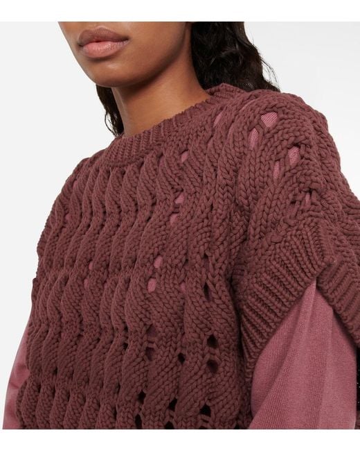 Brunello Cucinelli Purple Open-work Cotton-blend Top