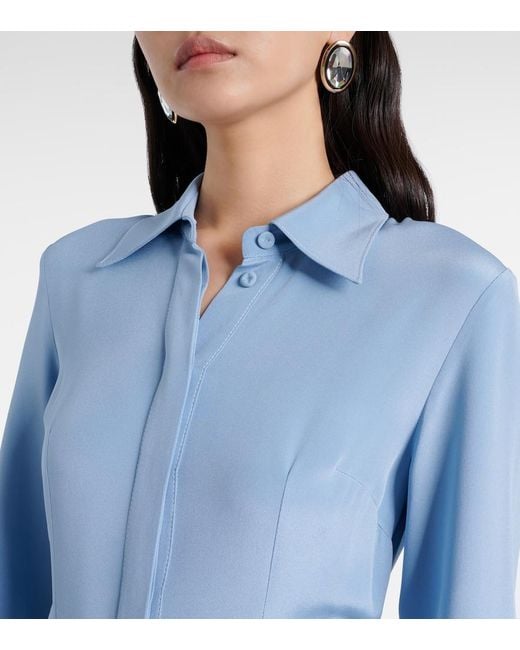 Emilia Wickstead Blue Riko Belted Silk Midi Dress