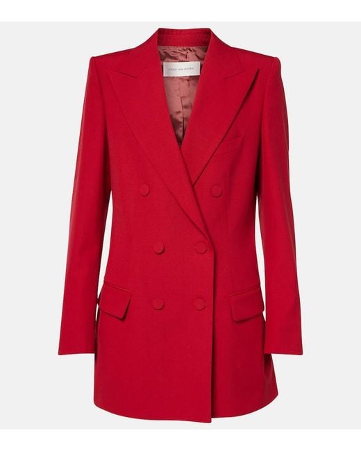 Dries Van Noten Red Double-Breasted Wool Blazer