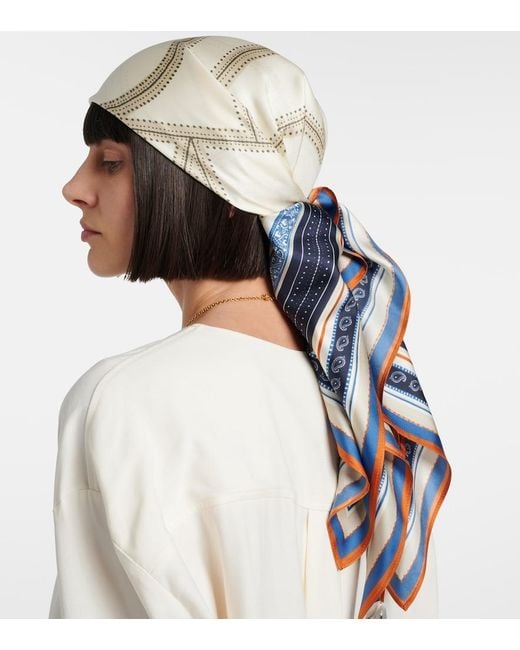 Totême Blue Printed Silk Twill Scarf
