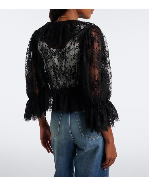 Chloé Black Semi-Sheer Cotton-Blend Lace Blouse