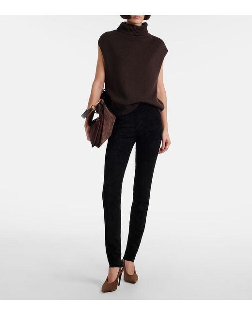 Stouls Black Carolyn Mid-Rise Suede Leggings