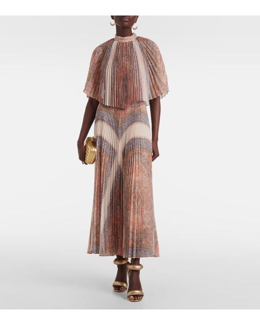 Zimmermann Pink Illustration Sunray Paisley Caped Midi Dress