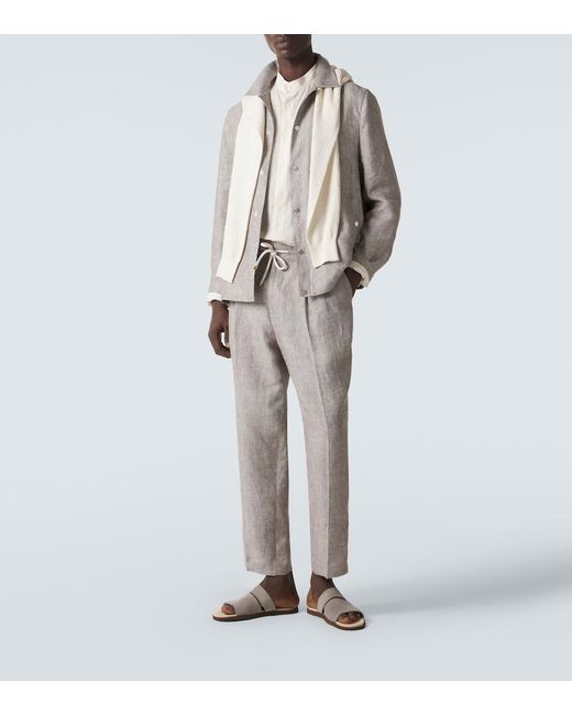 Brunello Cucinelli White Logo Suede Sandals for men