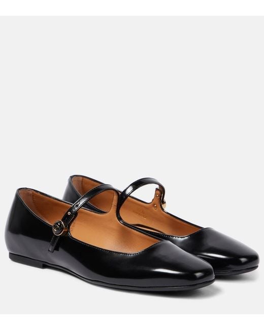Tod's Black Polished Leather Mary Jane Flats