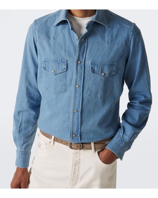 Eleventy Blue Denim Western Shirt for men