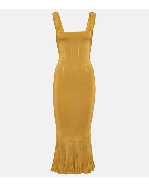 Galvan Metallic Atalanta Ribbed-Knit Midi Dress