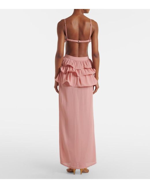 Adriana Degreas Pink Ruffled Maxi Skirt