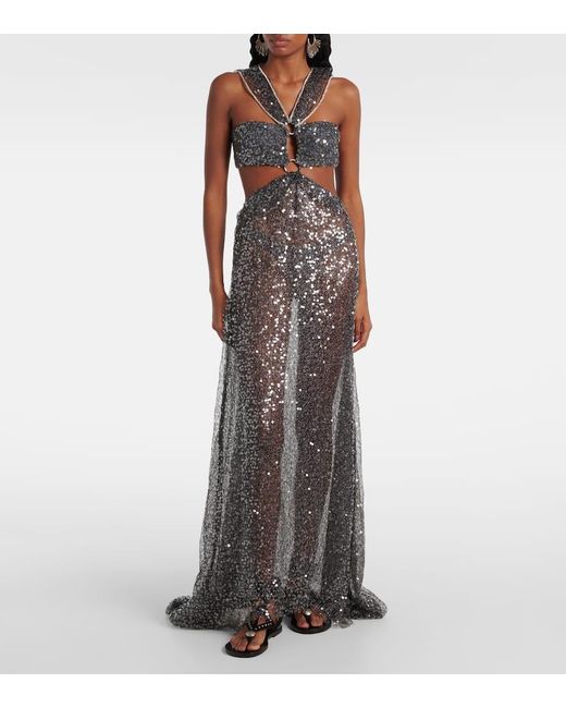 Isabel Marant Dalie Sheer Sequined Cutout Gown in Gray | Lyst