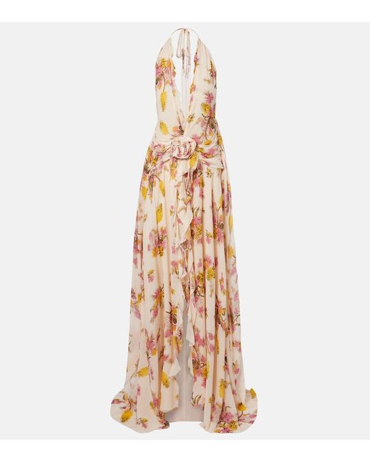 Blumarine Women's Metallic Floral Ruffled Georgette Gown Blumarine Women's Metallic Floral Ruffled Georgette Gown