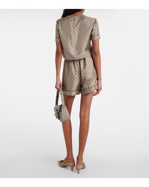 Gucci Natural Gg Printed Silk Twill Shorts