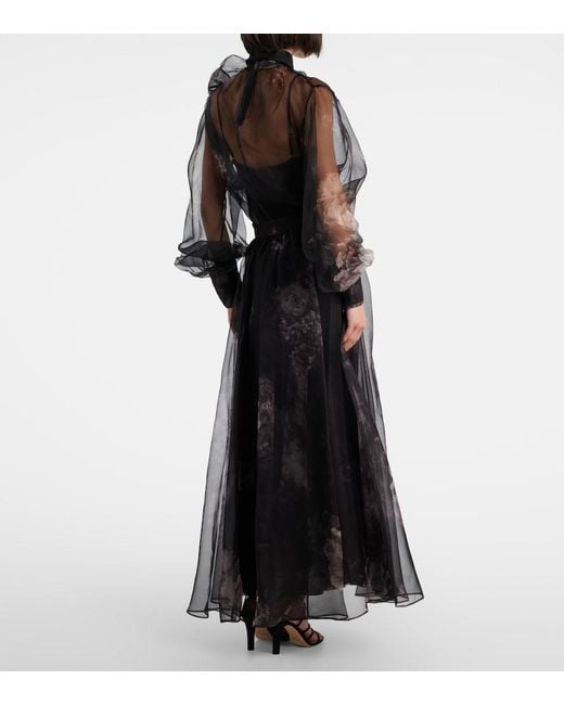 Zimmermann Black Hypnotic Floral Silk Organza Maxi Skirt
