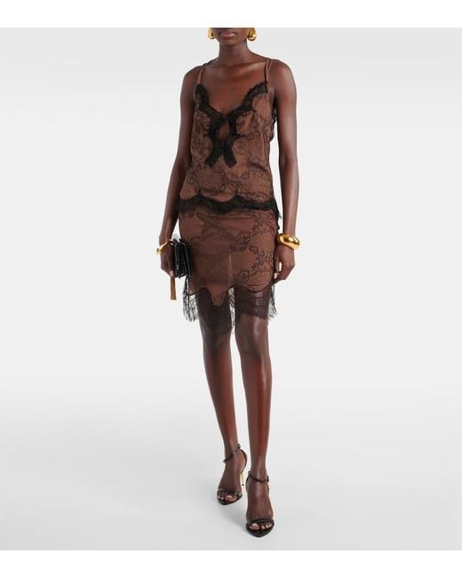 Tom Ford Brown Ramage Tattoo Lace Miniskirt