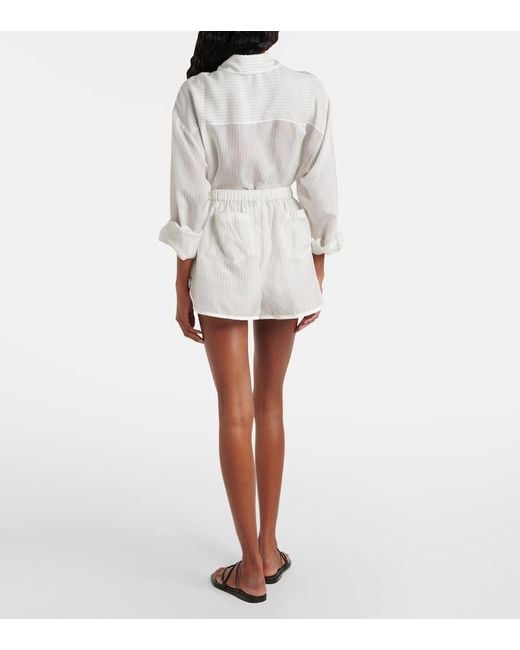 Frankie Shop White Brenna Sheer Striped Shorts