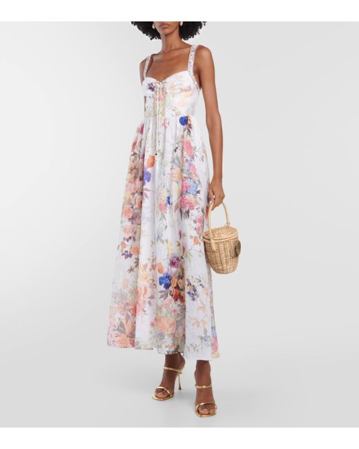 Camilla White Bustier Floral Linen Maxi Dress