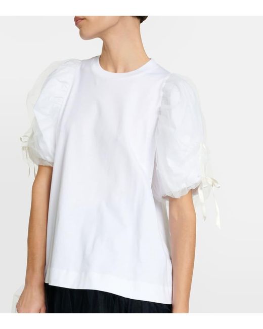 T-shirt in cotone e tulle con fiocco di Simone Rocha in White
