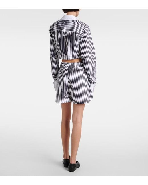 Sportmax Blue Cropped Striped Cotton Poplin Shirt