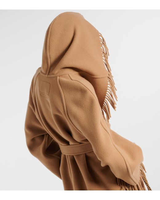 Balenciaga Natural Fringed Wool Wrap Coat