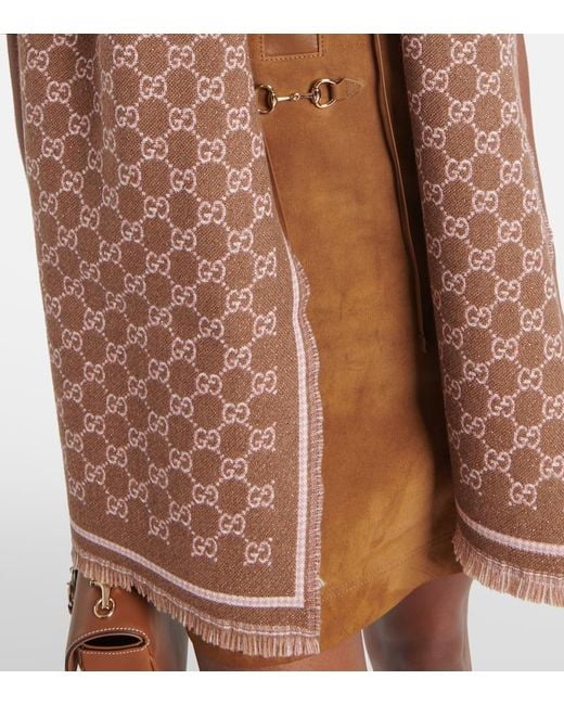 Bufanda En Mezcla De Lana En Jacquard Con Gg Gucci de color Brown