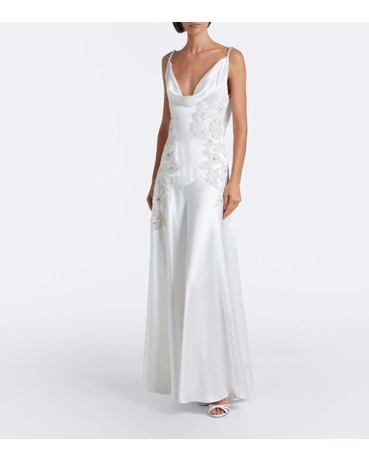 La Fuori White Embellished Embroidered Silk Gown