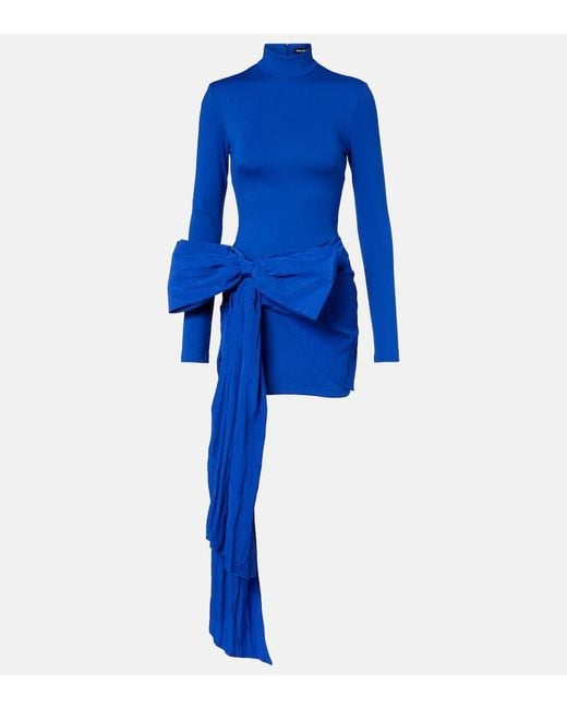 David Koma Blue Bow-Detail Jersey Minidress