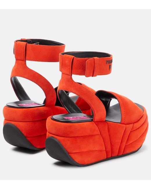 Emilio Pucci Red Ami Suede Wedge Platform Sandals