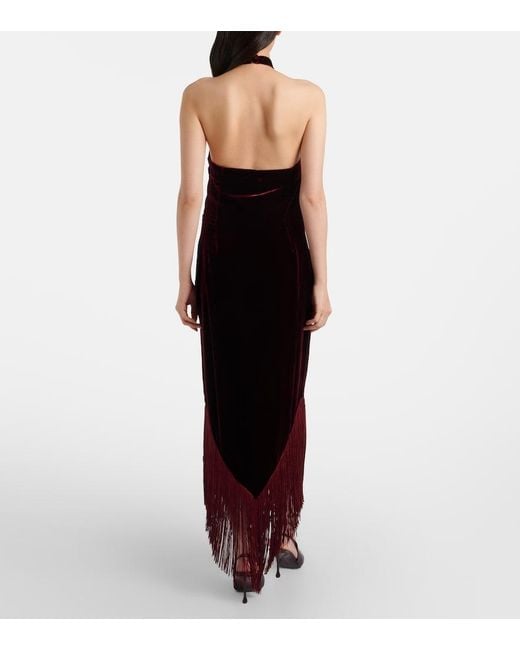 Taller Marmo Purple Nina Fringed Velvet Maxi Dress