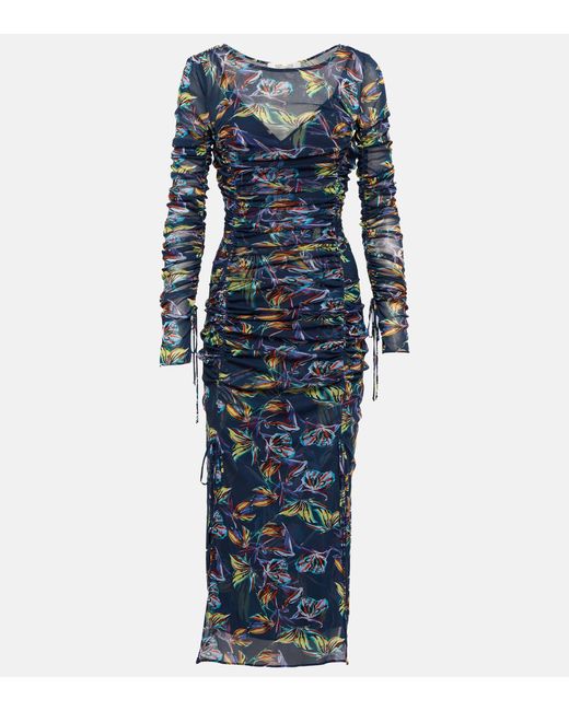 Diane von Furstenberg Corinne Printed Mesh Midi Dress in Blue | Lyst
