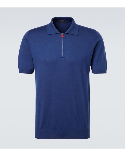 Kiton Blue Cotton Half-Zip Polo Shirt for men