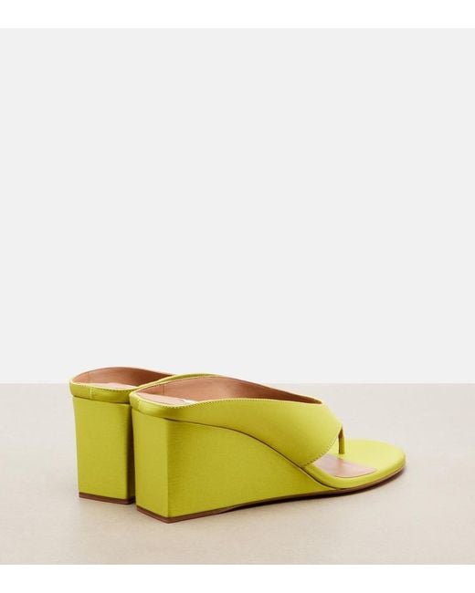 Alaïa Yellow Cube Satin Wedge Thong Sandals