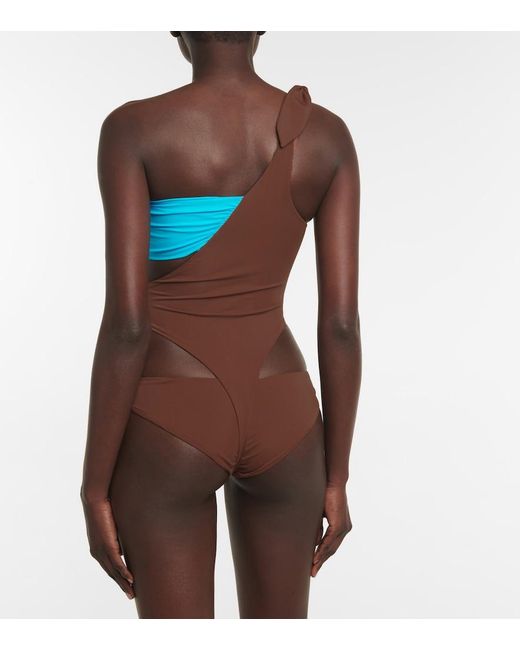 Nensi Dojaka Brown One-shoulder Swimsuit