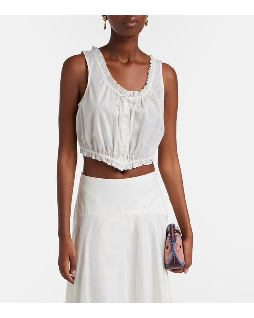 Staud White Sicilia Lace-Trimmed Cotton Voile Top