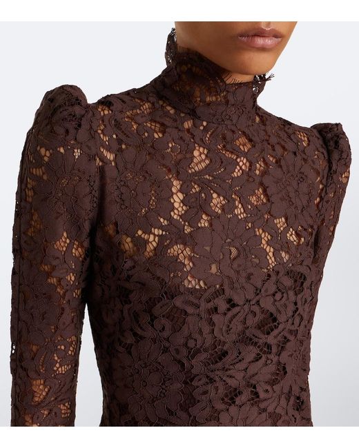 De La Vali Brown Bodita Cotton-Blend Lace Minidress