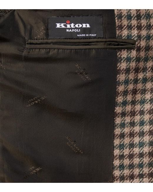 Kiton Brown Checked Wool, Silk, And Linen Blazer for men