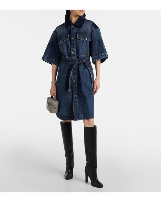 Stella McCartney Blue Corduroy-Trimmed Denim Minidress