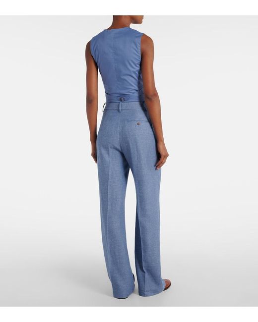 Polo Ralph Lauren Blue Linen And Cotton Twill Wide-Leg Pants