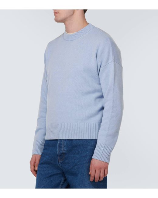 AMI Blue Cropped Wool And Cashmere Sweater for men