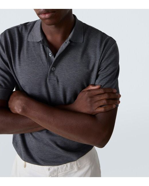 Zegna Gray Cotton And Silk Pique Polo Shirt for men