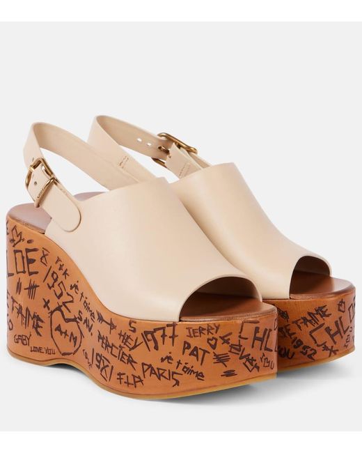 Chloé Brown Maxime Debossed Leather Wedges