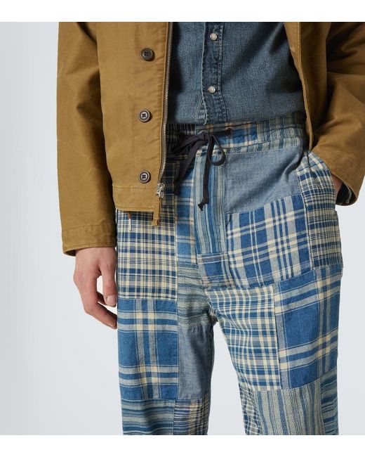 Pantalones De Algodon Y Lino Con Patchwork RRL de hombre de color Blue