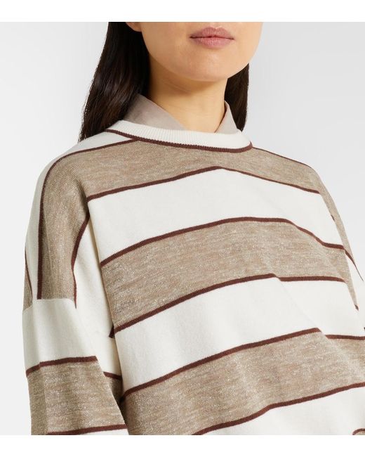 Brunello Cucinelli Natural Striped Wool, Cashmere, And Silk Sweater